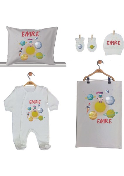 Isme Özel Organik Baskılı Pamuk Tulum, Battaniye ve Yastık Kılıfı Hastane Çıkışı