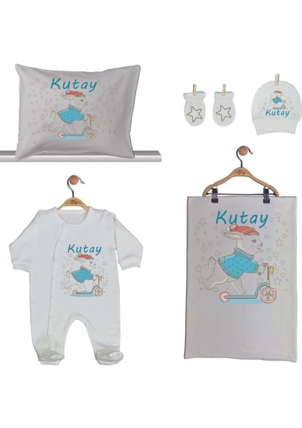 Isme Özel Organik Baskılı %100 Pamuk Tulum, Battaniye ve Yastık Kılıfı Hastane Çıkışı