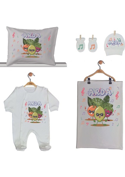 Isme Özel Organik Baskılı %100 Pamuk Tulum, Battaniye ve Yastık Kılıfı Hastane Çıkışı