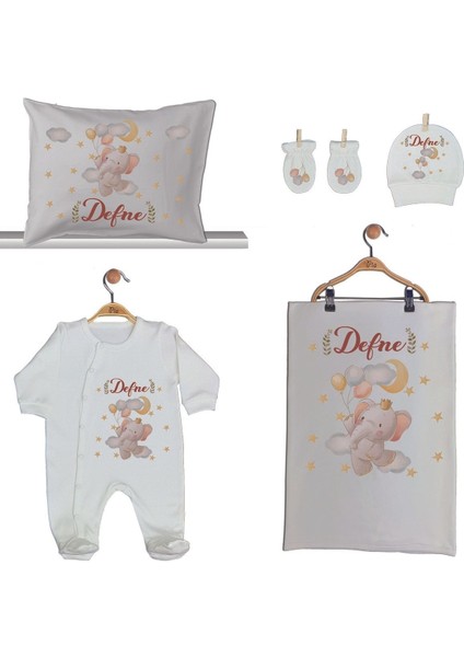 Isme Özel Organik Baskılı %100 Pamuk Tulum, Battaniye ve Yastık Kılıfı Hastane Çıkışı