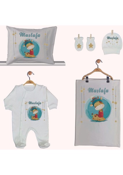 Isme Özel Organik Baskılı %100 Pamuk Tulum, Battaniye ve Yastık Kılıfı Hastane Çıkışı