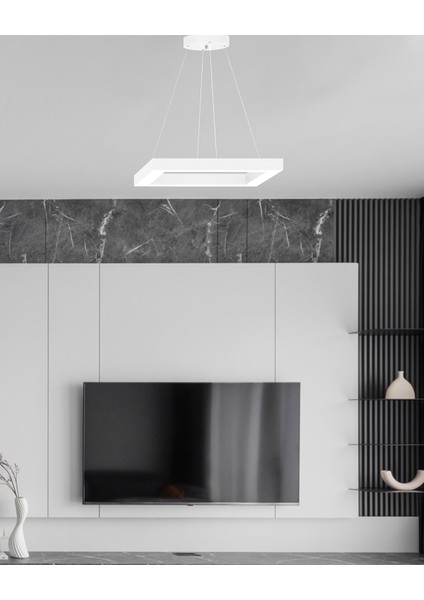 Quattro (Beyaz Kasa, Beyaz Işık) Ledli Modern Sarkıt Linear LED Avize Salon Mutfak Oturma Odası Yatak Odası Antre Hol LED