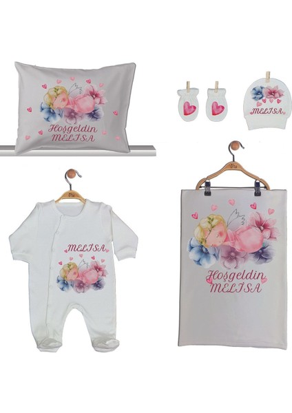 Isme Özel Organik Baskılı %100 Pamuk Tulum, Battaniye ve Yastık Kılıfı Hastane Çıkışı