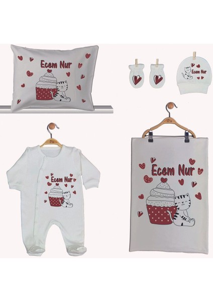 Isme Özel Organik Baskılı %100 Pamuk Tulum, Battaniye ve Yastık Kılıfı Hastane Çıkışı