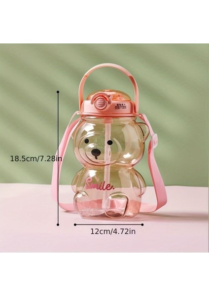 Smile Ayıcık Model Su Matarası Su Şişesi Suluk 1000ML Bpa Içermez Suluk 3D Sticker Hediye