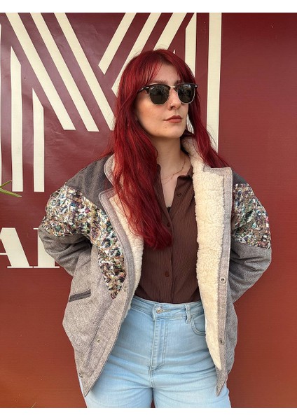 Vintage Oversize Retro Etnik Desenli Kürklü Ceket Ardg4