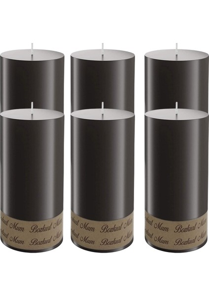 6'lı Siyah Silindir Baton Mum 7 x 20 cm