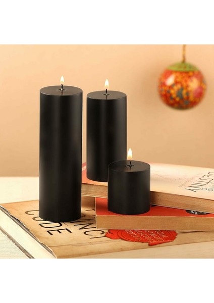 6'lı Siyah Silindir Baton Mum 7 x 20 cm modelleri