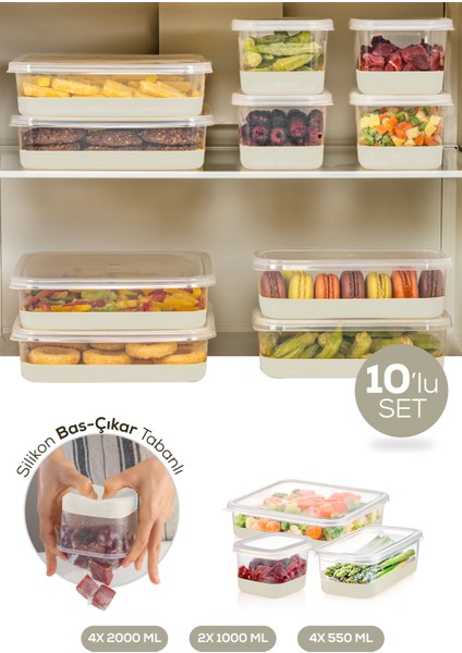 10 Parça Silikon Tabanlı Derin Dondurucu - Difriz Saklama Kabı Gri