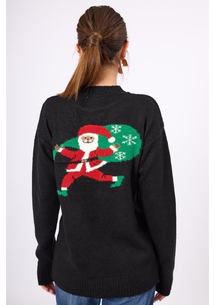 Happy Times Çam Ağacı Desenli Unisex Yılbaşı Kazağı - Siyah/yeşil fırsatları