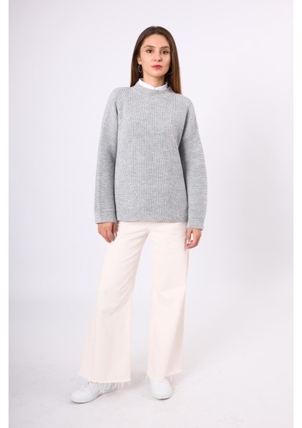 Nikita Selanik Örgü Rahat Kesim Kadin Triko Kazak - Gri Melanj