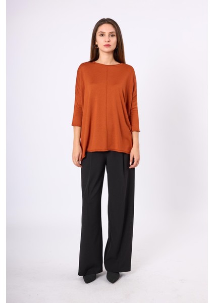 Helion Bol Kesim Kadin Triko Kazak - Safran