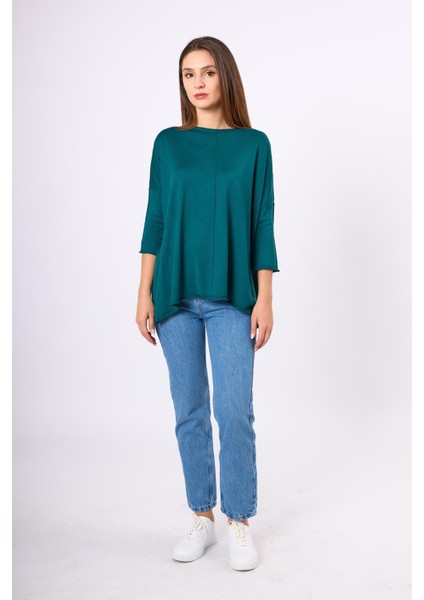 Helion Bol Kesim Kadin Triko Kazak - Koyu Yeşil