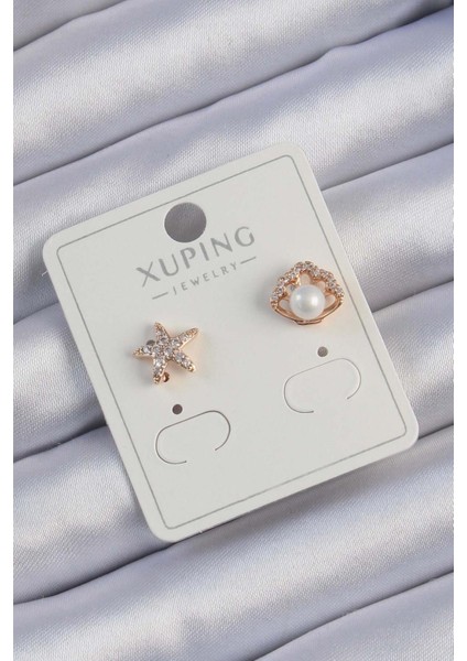 E-Bijuteri Xuping Rose Gold Renk Incili Zirkon Taşlı Deniz Yıldızı Küpe