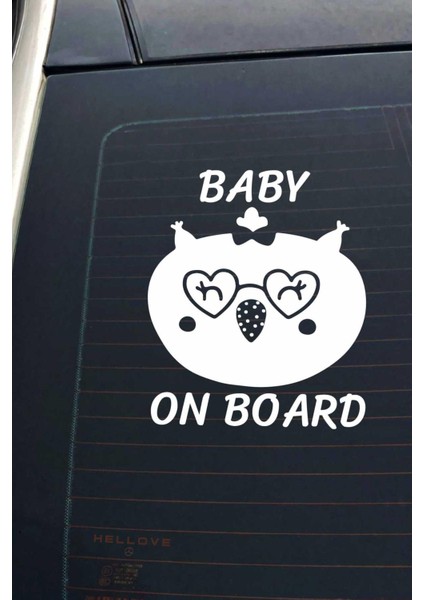 Baby On Board Arabada Bebek Var Sevimli Beyaz Oto Cam Sticker Hayvan Figürlü Ikaz Uyarı Yazısı