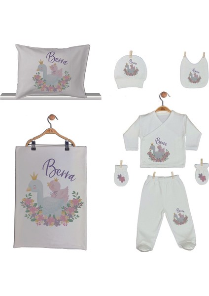 Isme Özel Organik Baskılı Isimli Bebek Beyaz Hastane Çıkışı %100 Pamuk