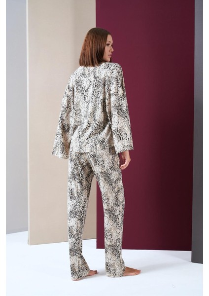 Kadın Desenli Pijama Büstiyer Üçlü Takım