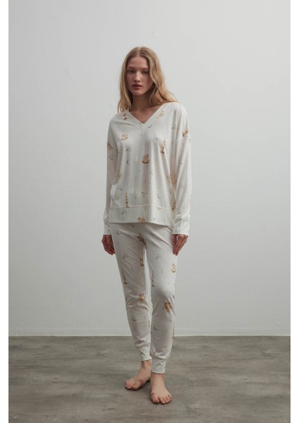 Kadın Pamuklu Uzun Kollu Pijama Takımı