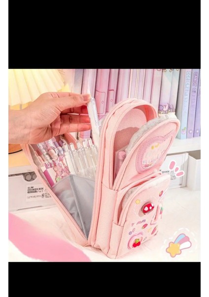 3 Katmanlı 6 Cepli Büyük Kapasiteli Okul Çantası Şeklinde Kalem Kutusu Kalemlik