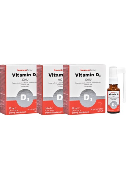 400 Iu Vitamin D3 İçeren Sprey Takviye Edici Gıda 20 Ml X 3 Adet