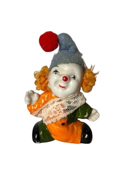 Kumaş Dantelli Kostümlü Saçlı Porselen Palyaço Biblosu