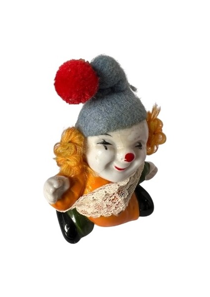 Kumaş Dantelli Kostümlü Saçlı Porselen Palyaço Biblosu fiyatları