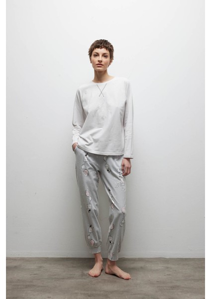 Kadın Pamuklu Reglan Kollu Uzun Pijama Takımı