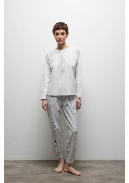 Kadın Pamuklu Reglan Kollu Uzun Pijama Takımı