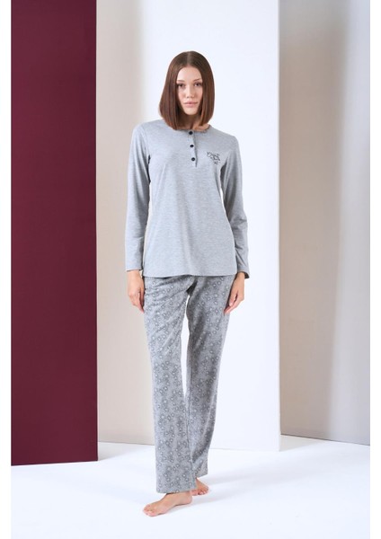 Kadın Patlı Yıldız Desenli Uzun Kol Pijama Takım