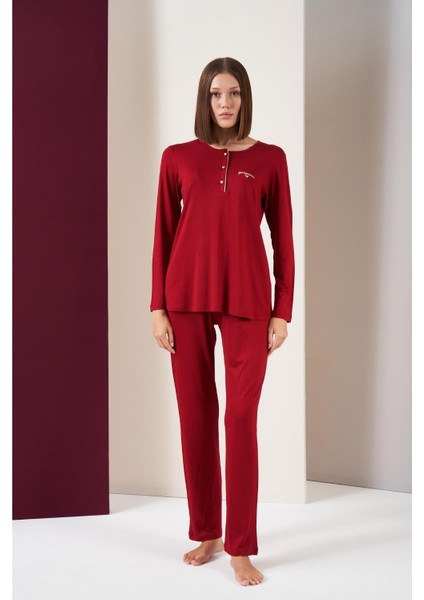Kadın Patlı Alt Cepli Uzun Kol Pijama Takım
