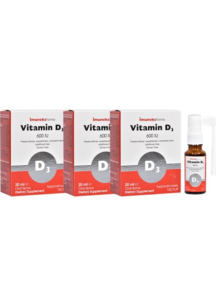 600 Iu Vitamin D3 İçeren Sprey Takviye Edici Gıda 20 ml x 3 Adet