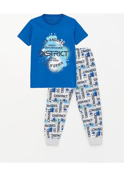 Bisiklet Yaka Baskılı Kısa Kollu Erkek Çocuk Pijama Takımı