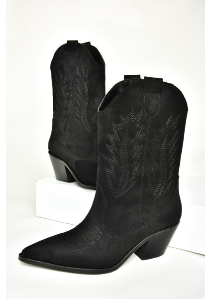 T267655002 Siyah Süet Kalın Topuklu Kadın Bot indirimleri