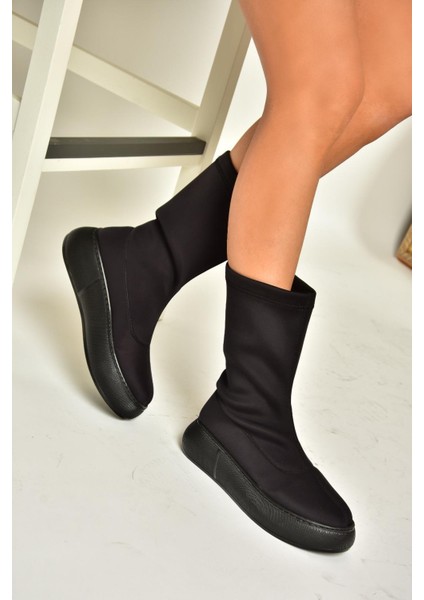 T811230904 Siyah Kumaş Kalın Tabanlı Kadın Bot modelleri