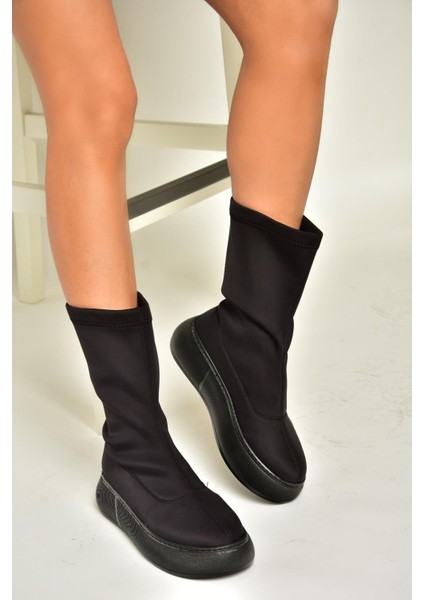 T811230904 Siyah Kumaş Kalın Tabanlı Kadın Bot fırsatları