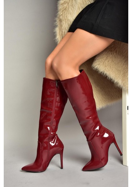 N372530108 Bordo Rugan Ince Topuklu Sivri Burun Kadın Çizme fırsatları