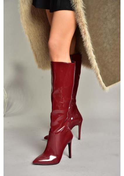 N372530108 Bordo Rugan Ince Topuklu Sivri Burun Kadın Çizme