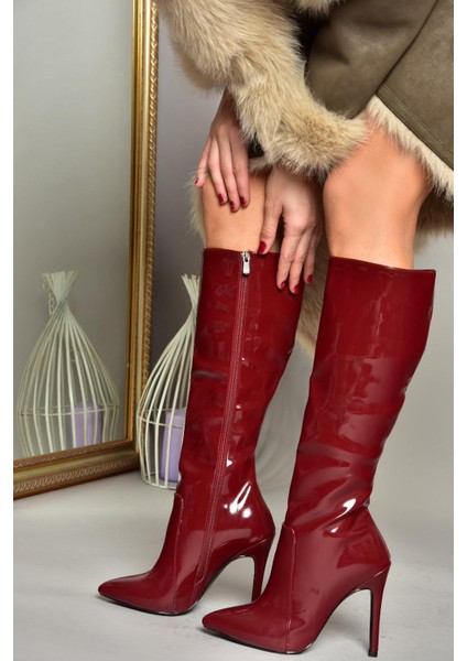 N372530108 Bordo Rugan Ince Topuklu Sivri Burun Kadın Çizme fiyatları