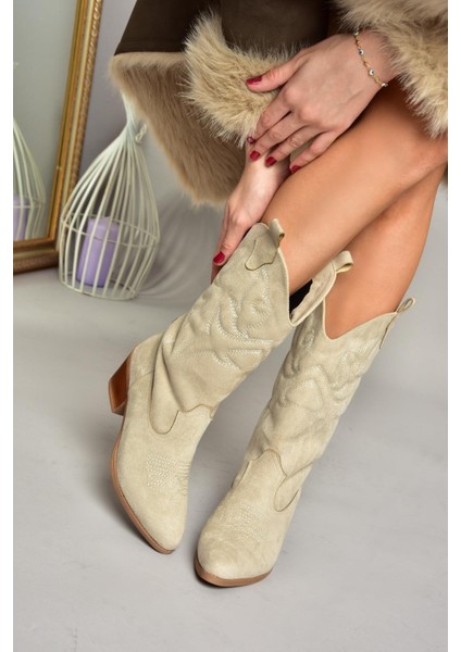 T820088702 Ten Süet Kovboy Model Kadın Çizme