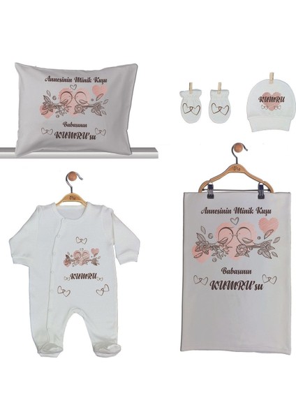 Isme Özel Organik Baskılı %100 Pamuk Tulum, Battaniye ve Yastık Kılıfı Hastane Çıkışı