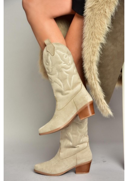 T820088702 Ten Süet Kovboy Model Kadın Çizme