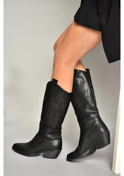 T404401209 Siyah Kovboy Model Kadın Çizme modelleri