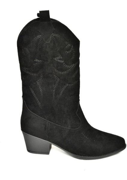 T820088702 Siyah Süet Kovboy Model Kadın Çizme fırsatları
