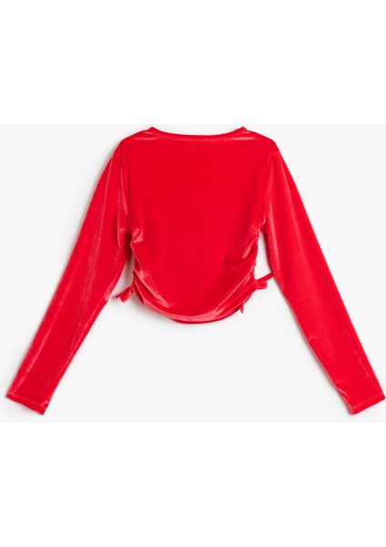 Kadife Bluz Yanları Büzgülü Bağlamalı Uzun Kollu Bisiklet Yaka fiyatları