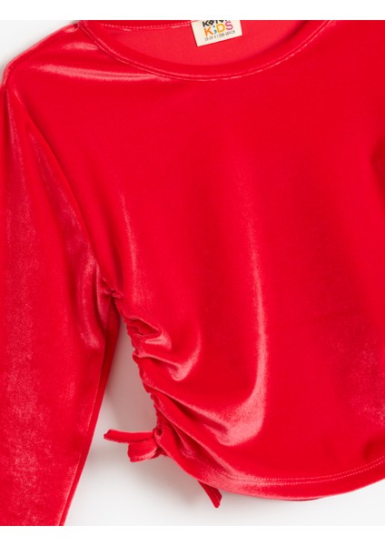 Kadife Bluz Yanları Büzgülü Bağlamalı Uzun Kollu Bisiklet Yaka modelleri