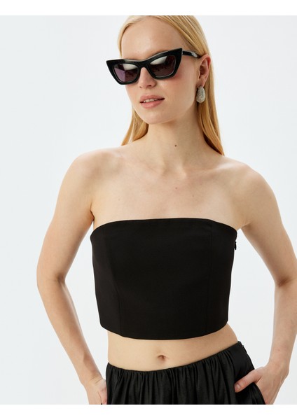 x Melis Ağazat - Slim Fit Crop Straplez Üst