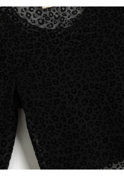 Leopar Desenli Tişört Uzun Kollu Bisiklet Yaka modelleri