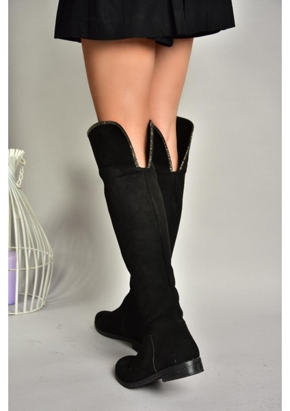 T848643502 Siyah Süet Taş Detaylı Kadın Çizme modelleri
