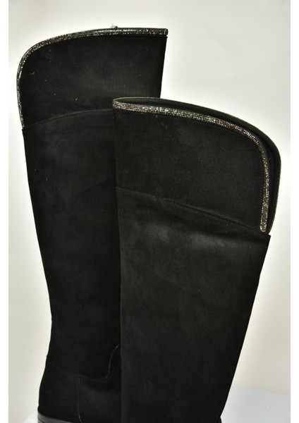T848643502 Siyah Süet Taş Detaylı Kadın Çizme indirimleri