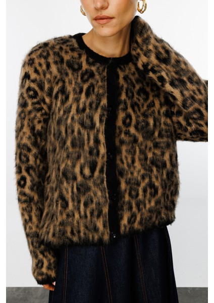 Leopar Desenli Hırka